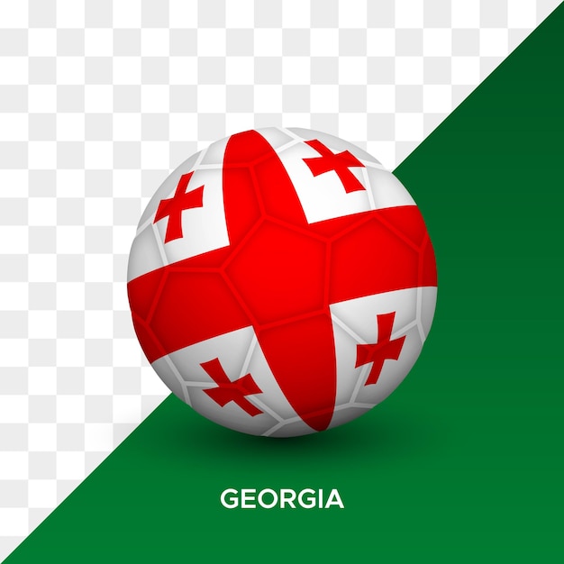 Maqueta de pelota de fútbol de fútbol realista con ilustración de vector 3d de bandera de georgia aislado