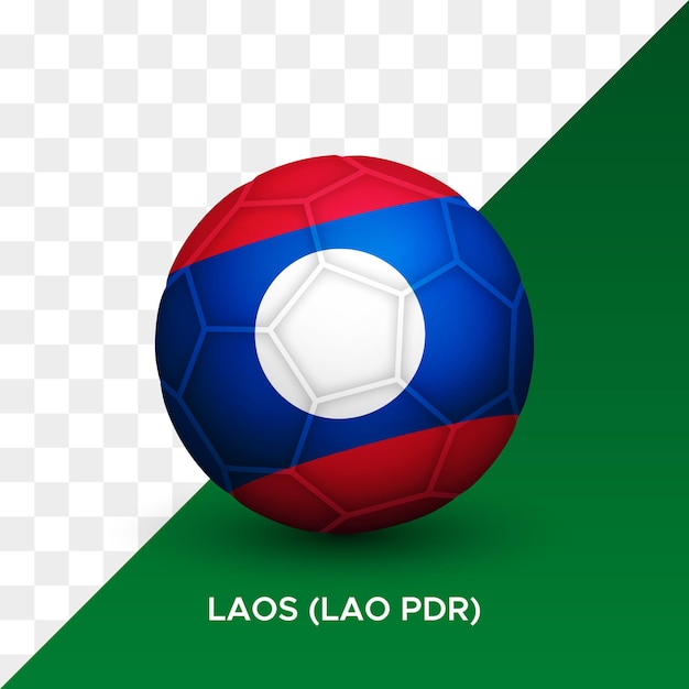 Maqueta de pelota de fútbol de fútbol realista con ilustración de vector 3d de bandera de Laos lao pdr aislado