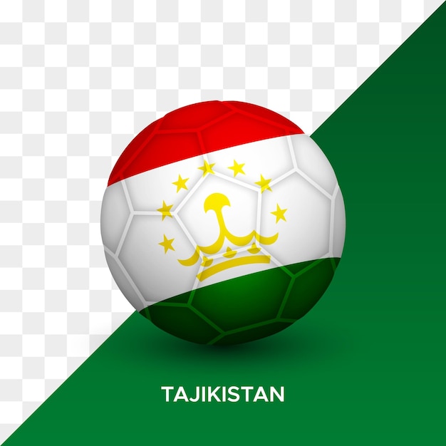 Maqueta de pelota de fútbol de fútbol realista con ilustración de vector 3d de bandera de tayikistán aislado