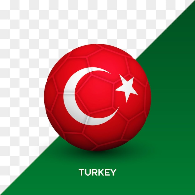 Maqueta de pelota de fútbol de fútbol realista con ilustración de vector 3d de bandera de Turquía aislado
