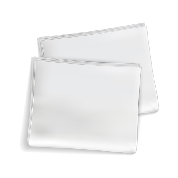 Maqueta periódico Hojas de papel periódico Revista tabloide en blanco con páginas limpias vacías plegadas Vista frontal Plantilla de diario de papel de prensa diaria Ilustración realista aislada vectorial