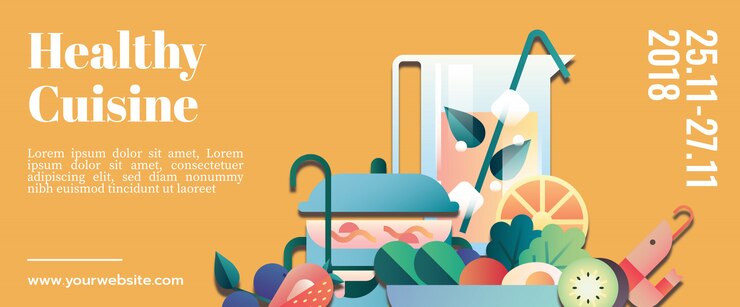 Vector maqueta de plantilla de banner de cocina saludable
