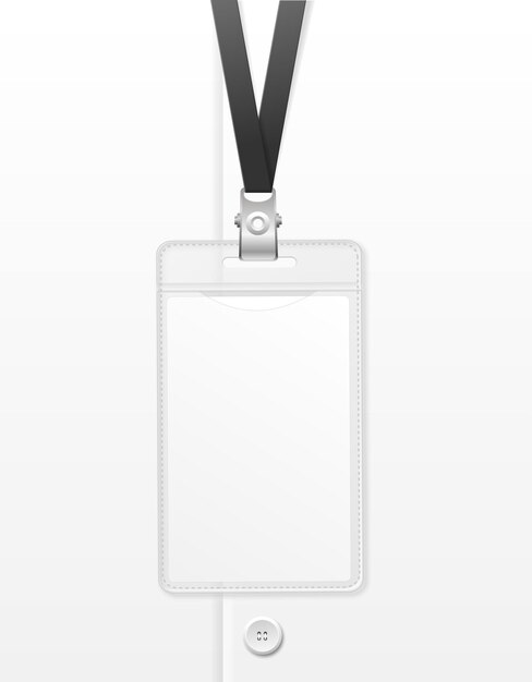 Maqueta de plantilla vacía de tarjeta de identificación en blanco 3d detallada realista Ilustración de vector de placa de identidad de plástico