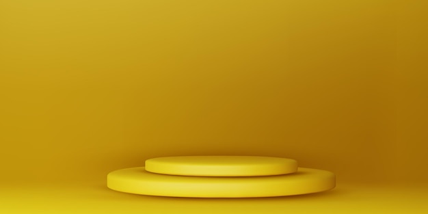 Maqueta de podio amarillo Pódio de exhibición de estudio, pedestal, vitrina de moda, maqueta de escena o galería de exposiciones, exhibición de podio vectorial 3D