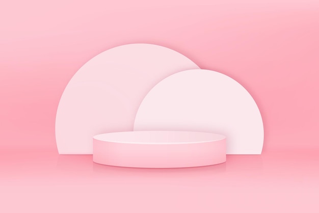 Maqueta de podio de escenario 3D rosa claro para colocación de productos y cosméticos, ilustración vectorial