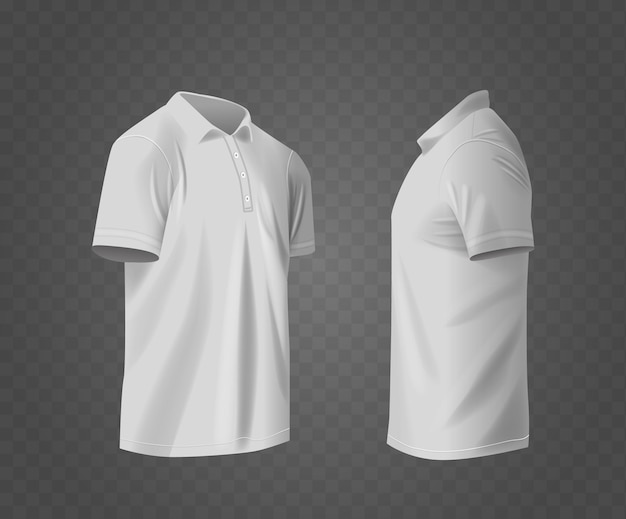 Maqueta que muestra una camiseta polo blanca clásica vista desde el frente y el lado en un fondo transparente
