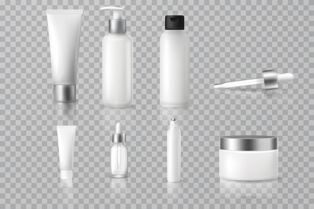 Maqueta realista del conjunto de envases de productos cosméticos en 3D