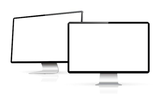 Maqueta realista de pantalla de computadora Dos pantallas de computadora con una pantalla en blanco