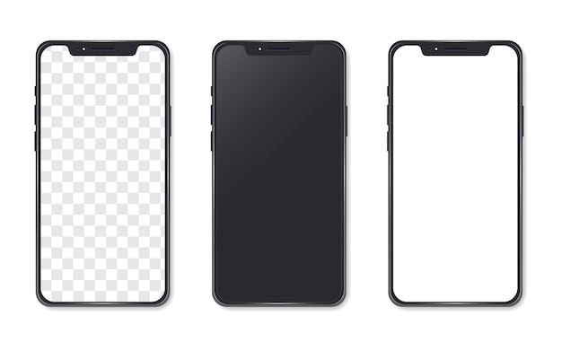 Maqueta realista de teléfono inteligente. Marco de teléfono móvil con pantalla en blanco, vista frontal.