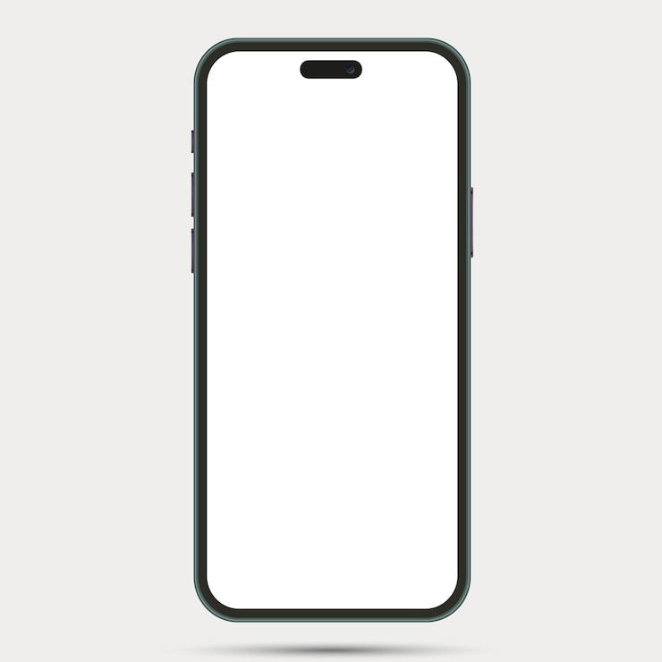 Vector maqueta realista de teléfono inteligente de vista frontal marco púrpura de teléfono móvil con pantalla blanca en blanco aislada en el fondo plantilla de dispositivo telefónico vectorial