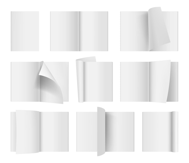 Maqueta de revista Páginas de folleto de negocios vacías con lugar para su diseño personal y texto maqueta de papel en blanco vectorial decente