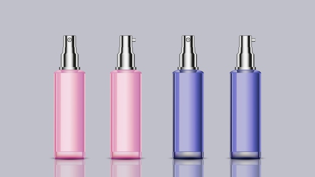 Maqueta rosa y azul botellas de cosméticos para uso de diseño