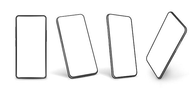 Maqueta de smartphone modelo de teléfono móvil smartphones pantalla moderna en perspectiva dispositivos 3d aislados gráficos con conjunto de vectores exactos de pantalla en blanco