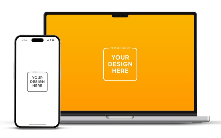 Vector maqueta de tableta de teléfono inteligente portátil moderno de alta calidad 3d para presentación con fondo aislado