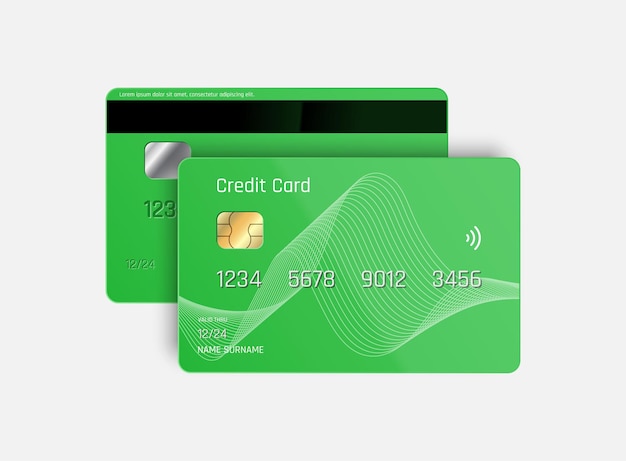 Maqueta de tarjeta de crédito verde vectorial aislada sobre fondo blanco tarjeta de pago realista