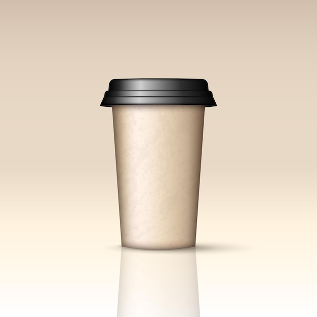 Maqueta de taza de café de papel marrón con tapa para llevar Plantilla de taza realista en 3D para diseño de logotipo
