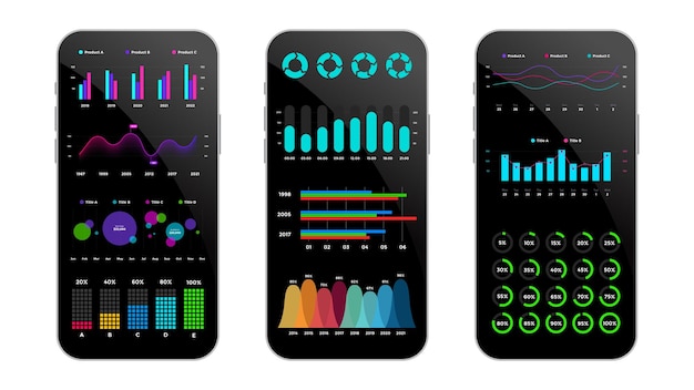 Maqueta de teléfono inteligente plantilla de diapositiva de infografía teléfonos móviles colección de diagramas y gráficos