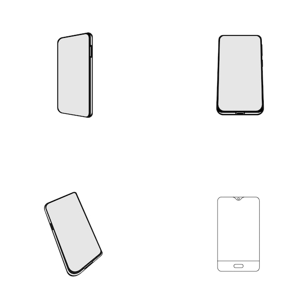 Maqueta de teléfono inteligente realista Marco de teléfono móvil con plantilla aislada de aspecto en blanco Teléfono de punto de vista diferente Vector de concepto de dispositivo móvil