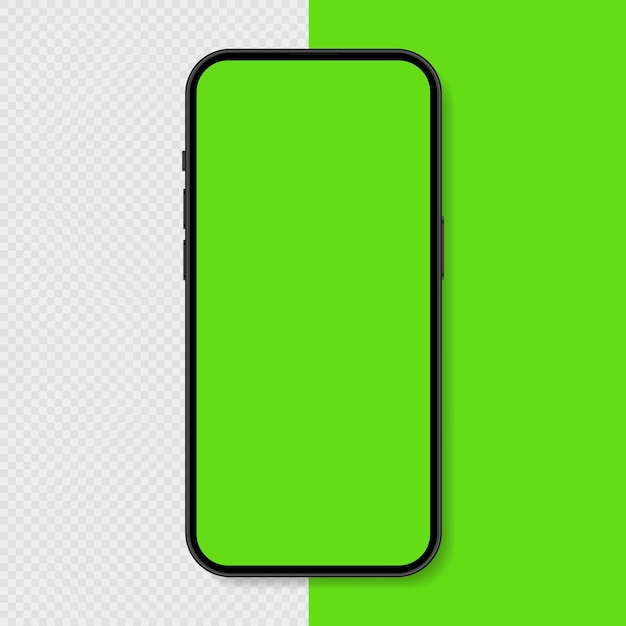 Maqueta de teléfono inteligente realista con pantalla de tecla de croma verde Ilustración vectorial