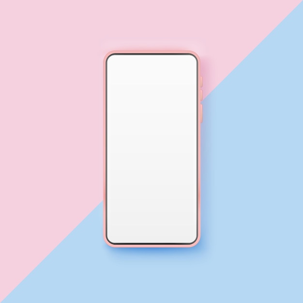 Maqueta de teléfono inteligente realista rosa sobre fondo de color pastel Teléfono móvil 3d con pantalla blanca en blanco