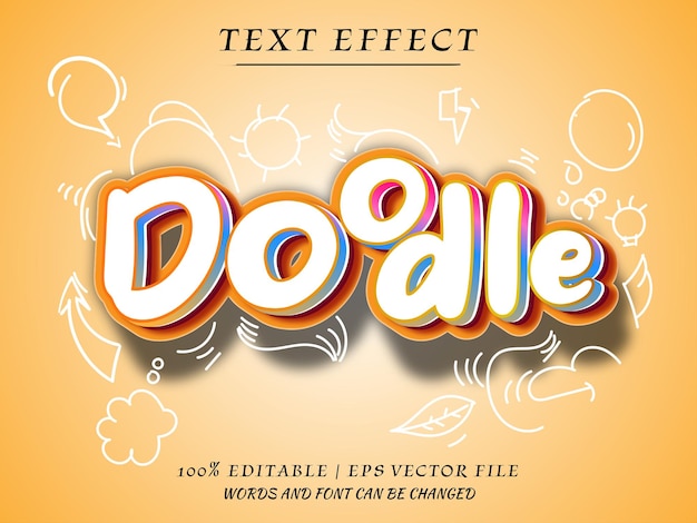 Maqueta de texto de efecto de texto editable 3d de arte de garabato con arte de garabato simple