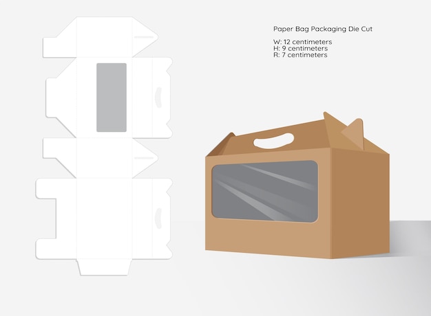 Vector maqueta y troquelado de embalaje de bolsa de papel 4