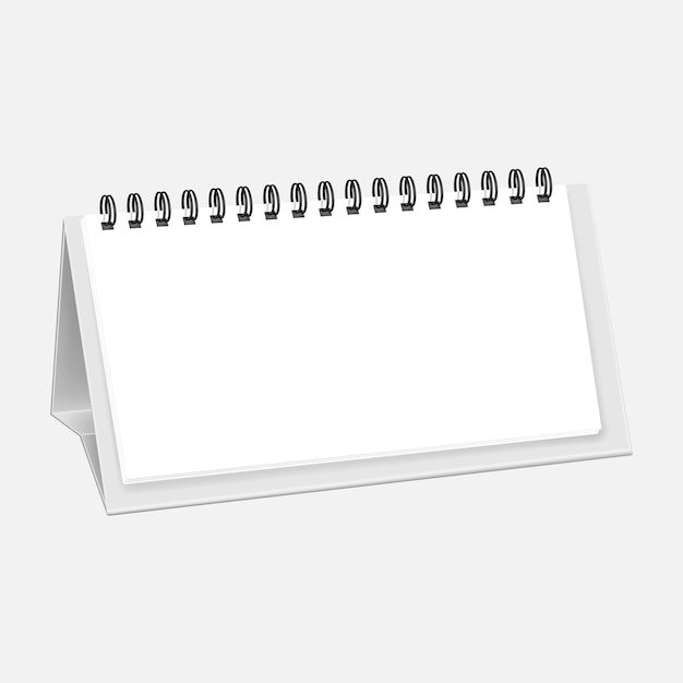 Maqueta de vector de calendario espiral horizontal de pie de escritorio blanco en blanco para diseño