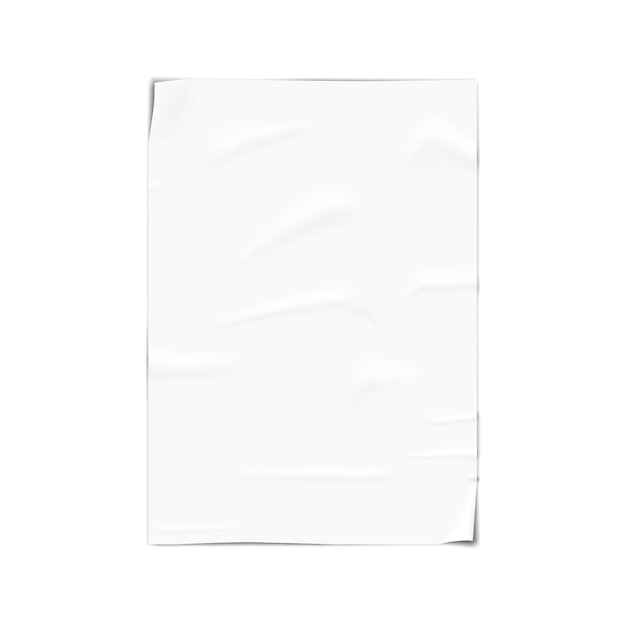 Maqueta de vector realista de cartel pegado arrugado en blanco blanco maqueta de hoja de papel adhesiva arrugada plantillas