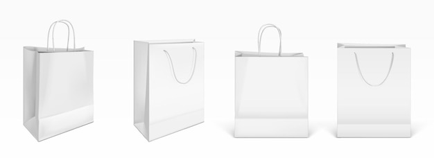 Maqueta vectorial de bolsas de compras de papel blanco