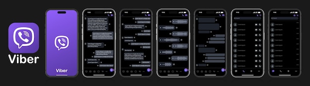 Vector maqueta de viber en un fondo negro viber en la pantalla de las redes sociales plantilla de interfaz de red social