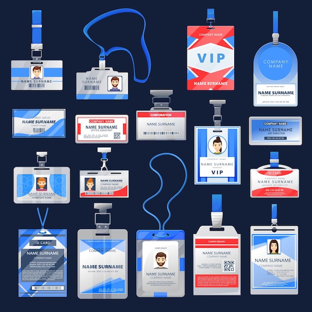 Maquetas de tarjetas de identificación o insignias etiquetas de nombre de identificación