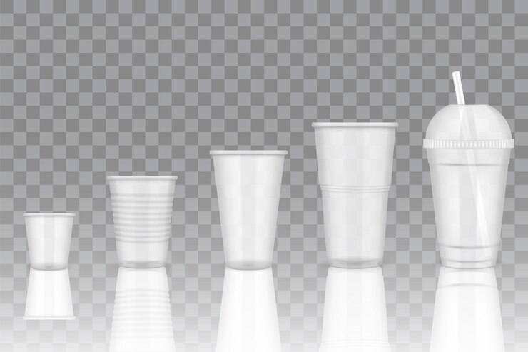 Vector maquetas de vasos de plástico desechables transparentes vectoriales
