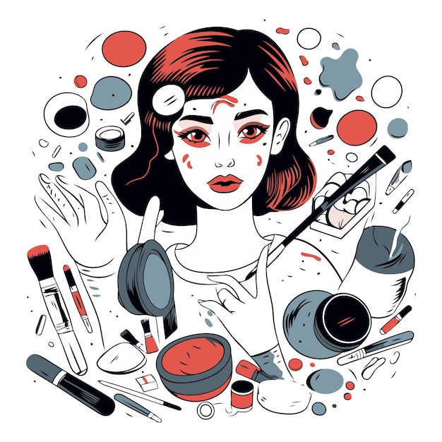 Vector un maquillador de una mujer con herramientas de maquillaje