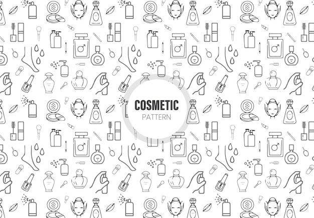 Maquillaje cosmético patrón vectorial dibujado a mano y fondo abstracto