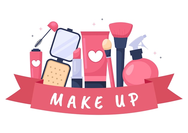 Maquillaje cosméticos colección de glamour girl en ilustración plana