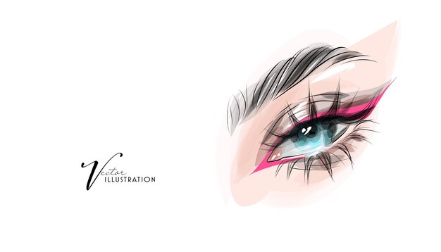 Maquillaje de ojos brillante dibujado a mano en formato vectorial