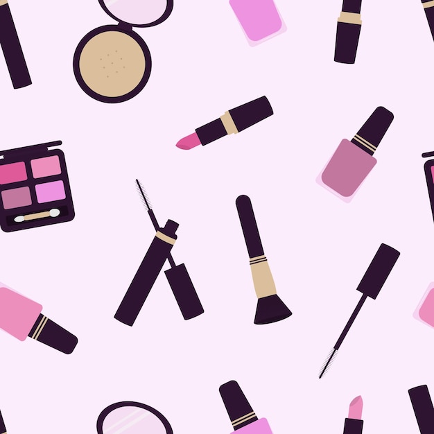 Vector maquillaje de patrones sin fisuras fondo de colección de cosméticos modernos