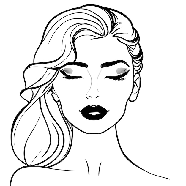 Vector maquillaje permanente cejas y labios una línea cara ilustración vectorial arte lineal