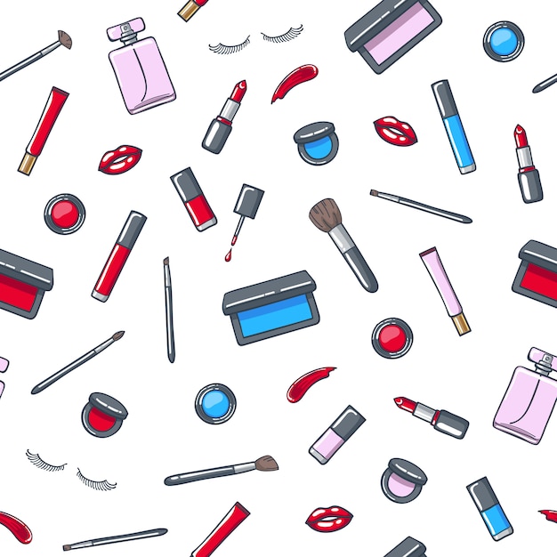 Vector maquillaje de productos cosméticos sin patrón.