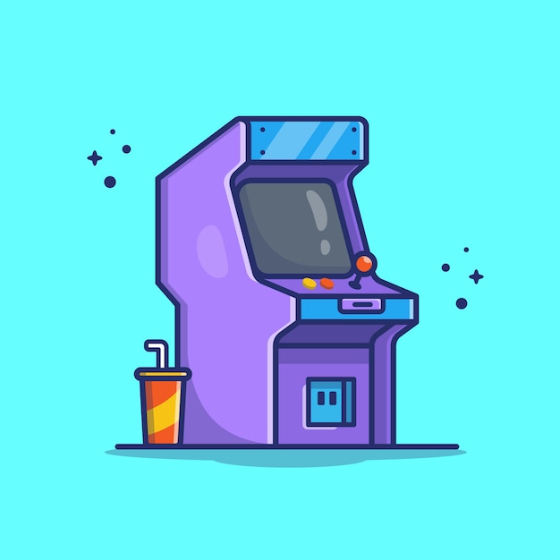 Máquina De Arcade Con La Ilustración Del Icono De Soda. Concepto de icono de juego de tecnología aislado. Estilo plano de dibujos animados