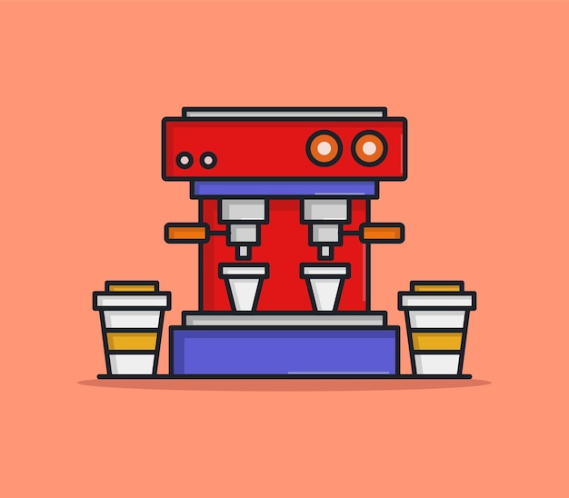 Máquina de café ilustrada en estilo de dibujos animados