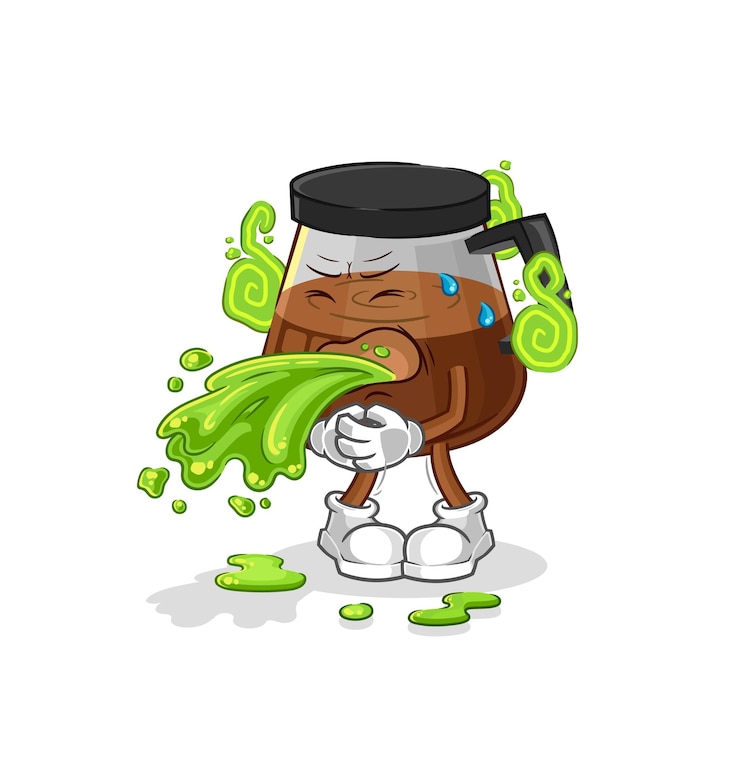 Vector máquina de café vomitar dibujos animados vector de mascota de dibujos animados