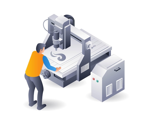 Vector máquina de corte por plasma cnc isométrica plana ilustración 3d infográfica