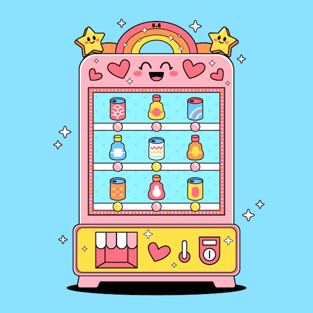 La máquina expendedora de bebidas Kawaii de dibujos animados