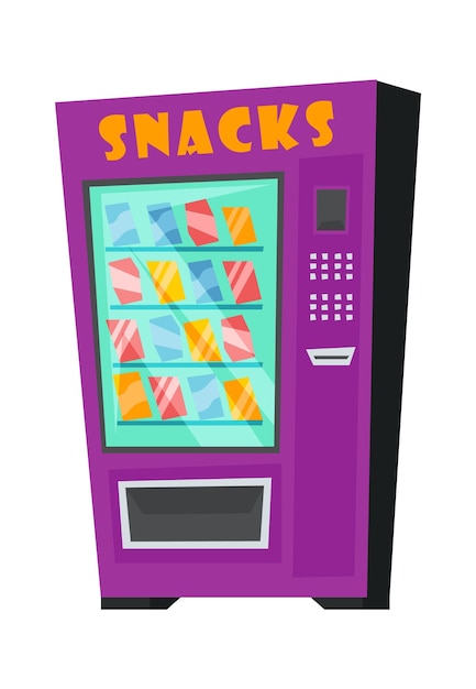 Máquina expendedora para comprar bocadillos icono plano Servicio automatizado