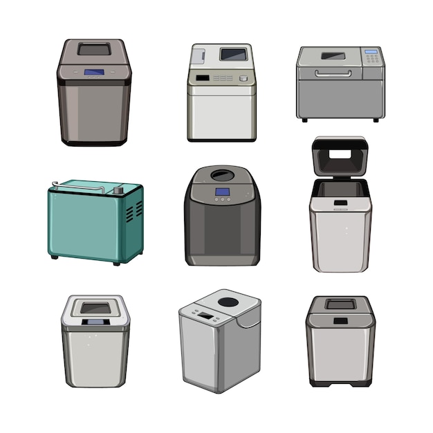 Máquina para hacer pan conjunto ilustración vectorial de dibujos animados