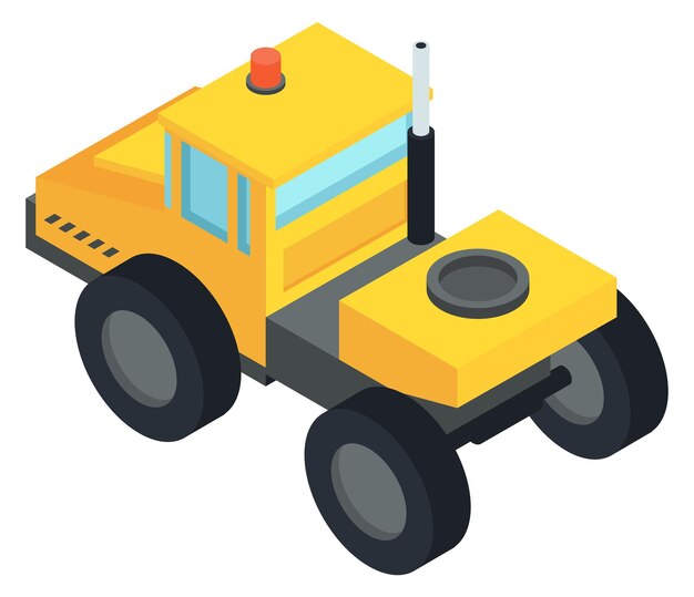 Máquina industrial Icono isométrico de la vía del remolque amarillo