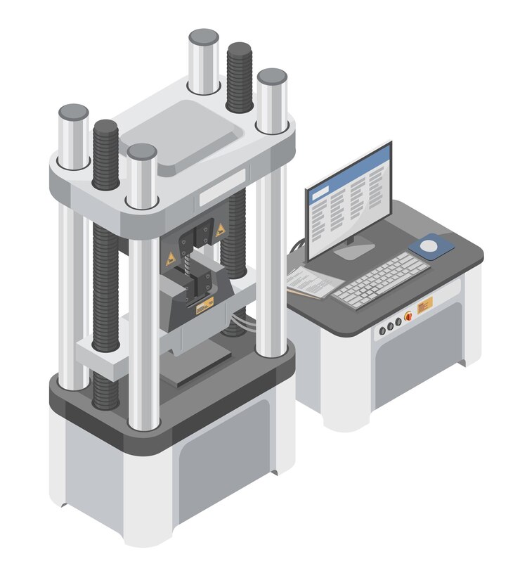 Vector máquina de laboratorio de ensayos isométricos de acero conectada a una computadora para el análisis de la tracción