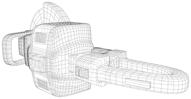 Máquina de molienda angular de gasolina con marco de alambre Vector creado en 3D