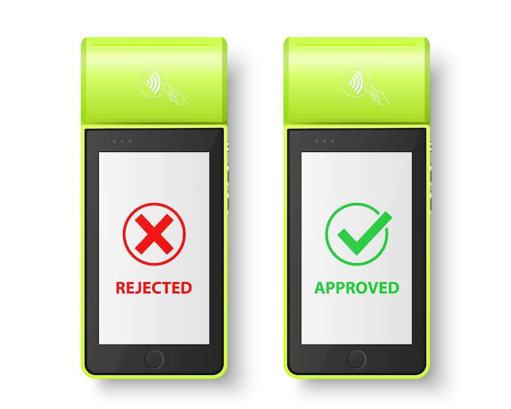 Vector máquina de pago nfc verde vector 3d con estado de aprobado y rechazado aislado